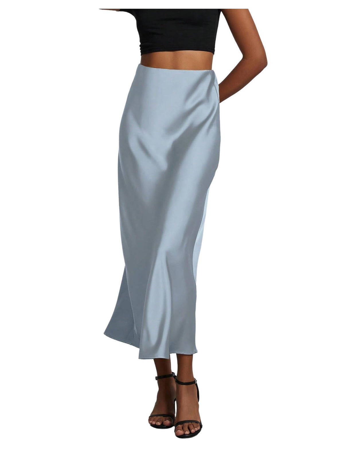 SHENHE Women's Satin Maxi High Waisted A Line Fishtail Skirt