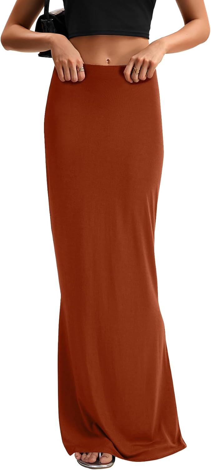 KIFOVEN Women's High Waist Elastic Flare Sexy Bodycon Basic Slim Maxi Skirt
