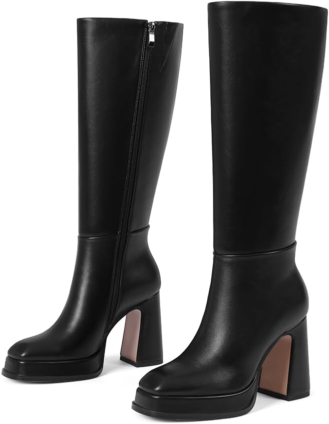 EQAUDES Platform Knee High Boots For Women Tall Fall Chunky Heel Boot