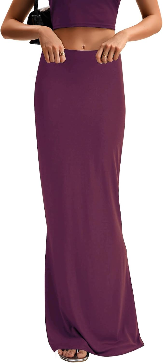 KIFOVEN Women's High Waist Elastic Flare Sexy Bodycon Basic Slim Maxi Skirt
