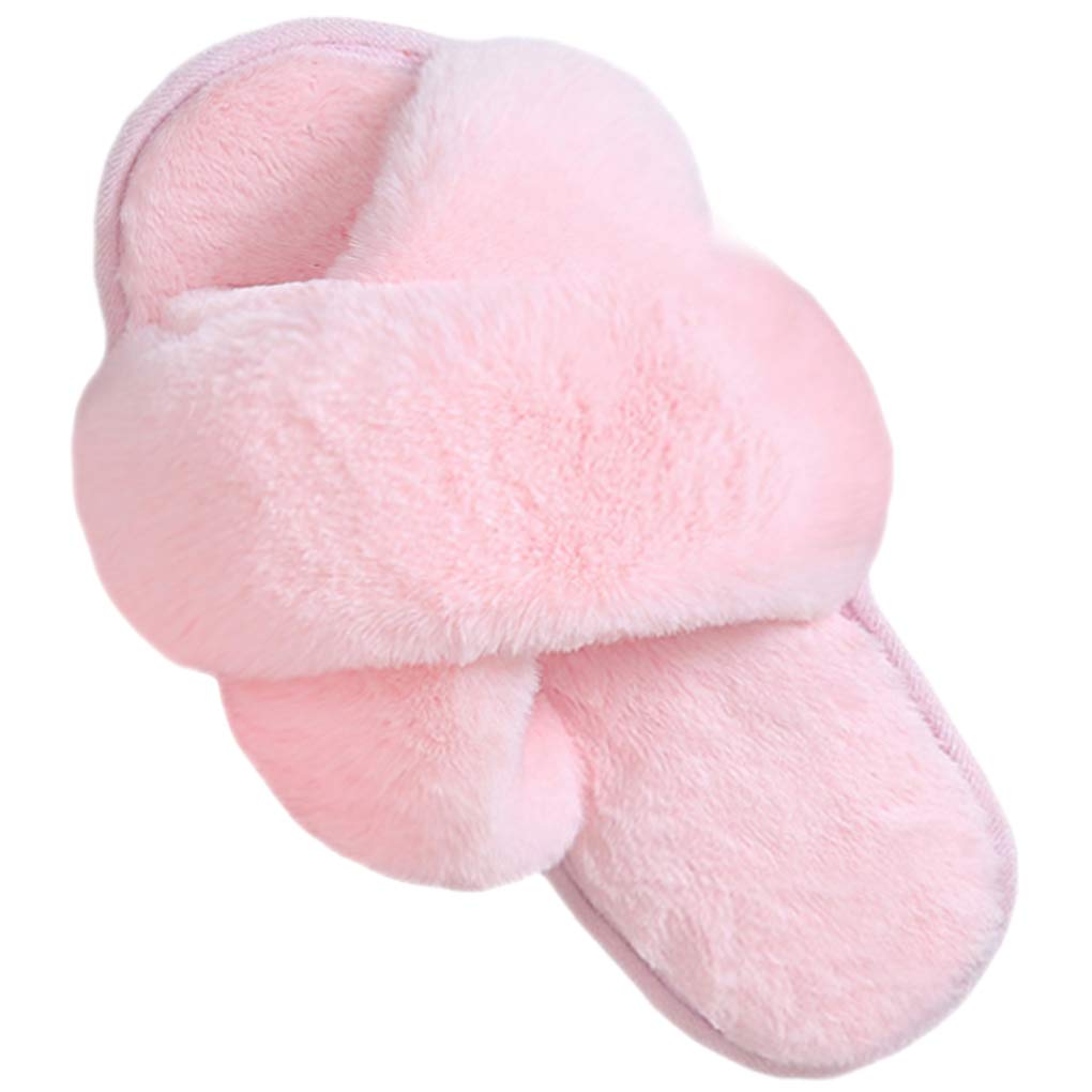 LZLER Women’s Cross Band Slippers, Soft Plush Fleece Lightweight Non Slip Open Toe Flip Flop Shoes House Indoor Outdoor Fur Fuzzy Slippers