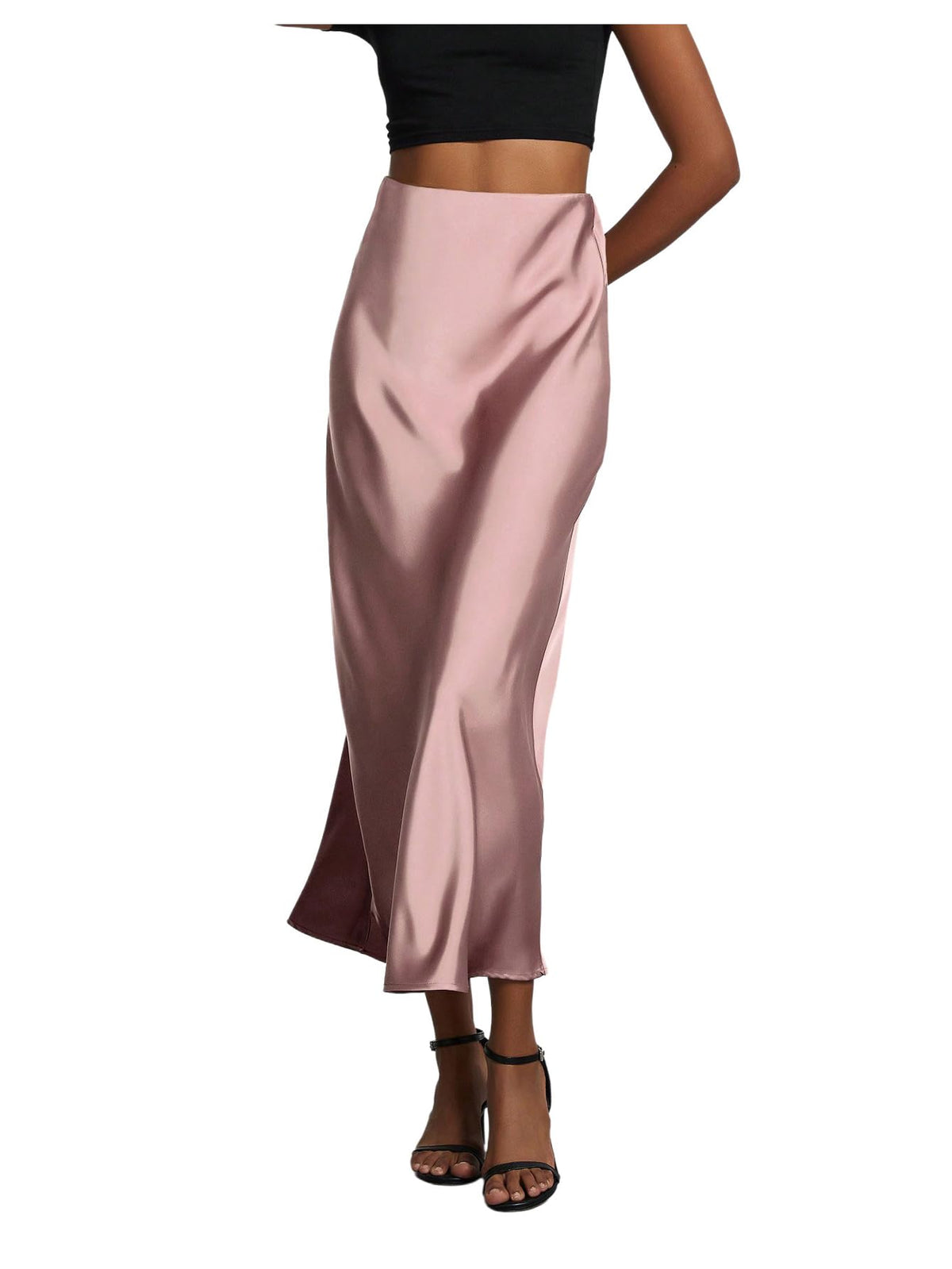 SHENHE Women's Satin Maxi High Waisted A Line Fishtail Skirt