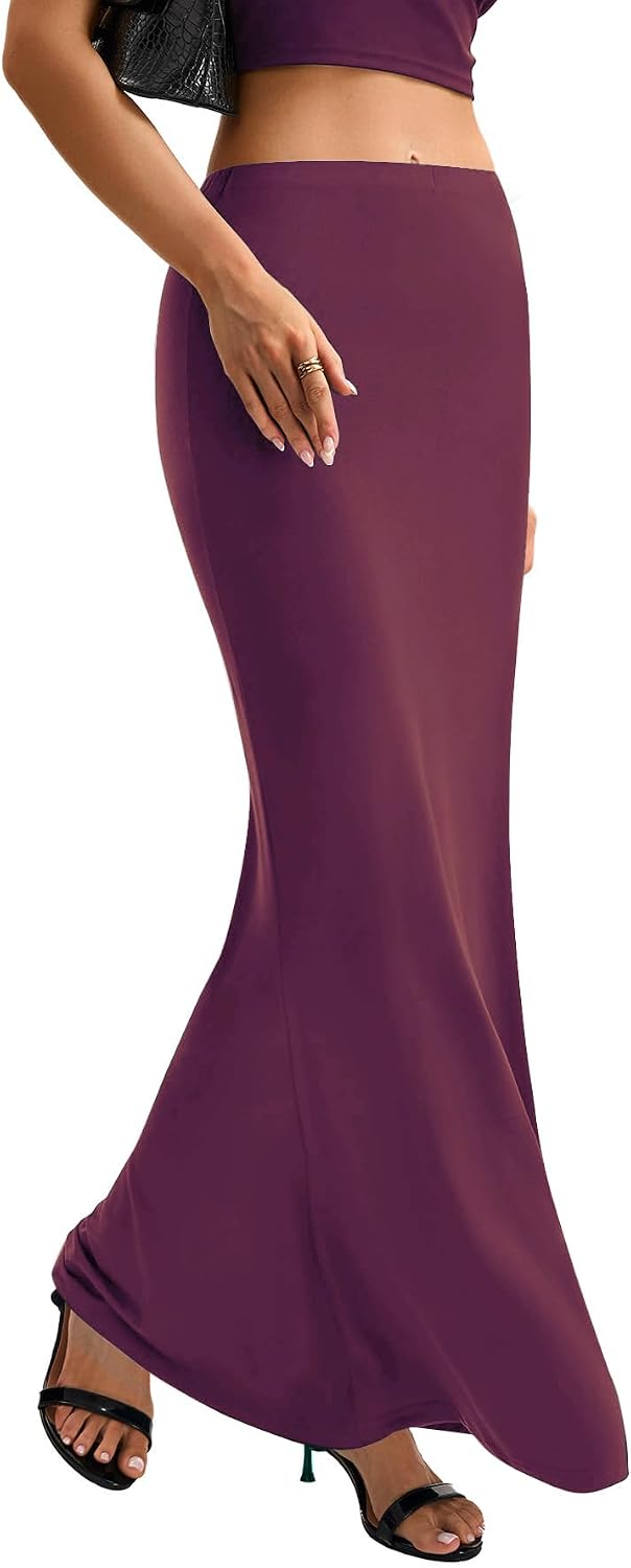 KIFOVEN Women's High Waist Elastic Flare Sexy Bodycon Basic Slim Maxi Skirt