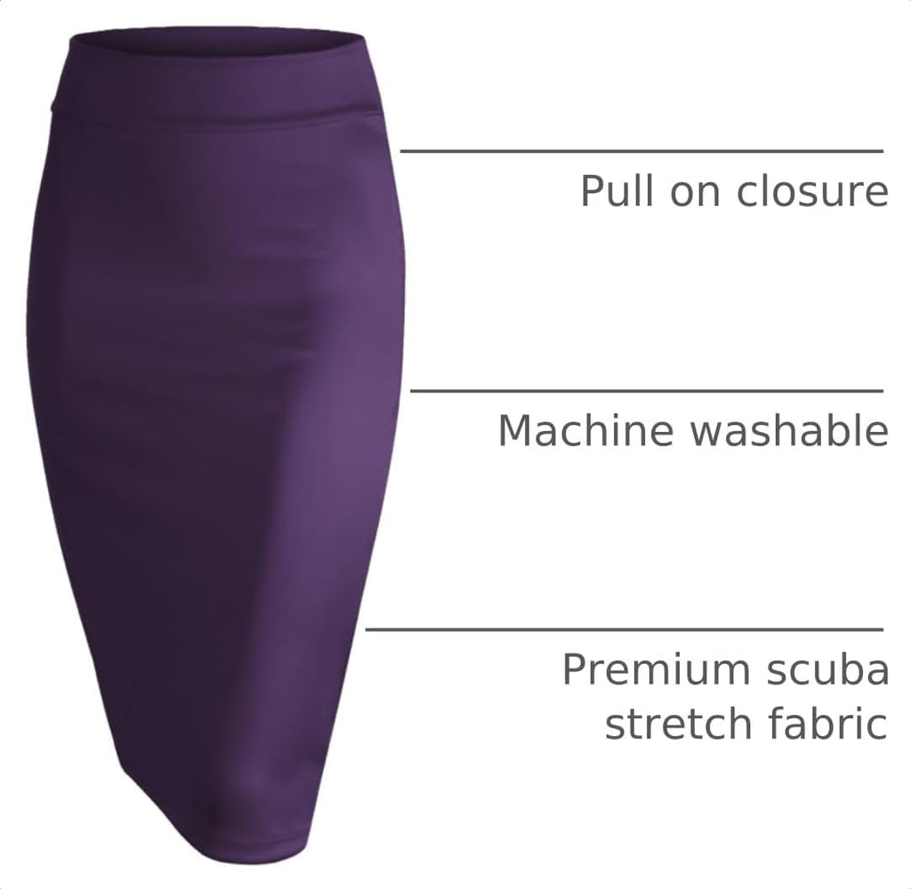 Made By Johnny Women's Premium Scuba Stretch High Waist Pencil Skirt Below Knee for Office Wear