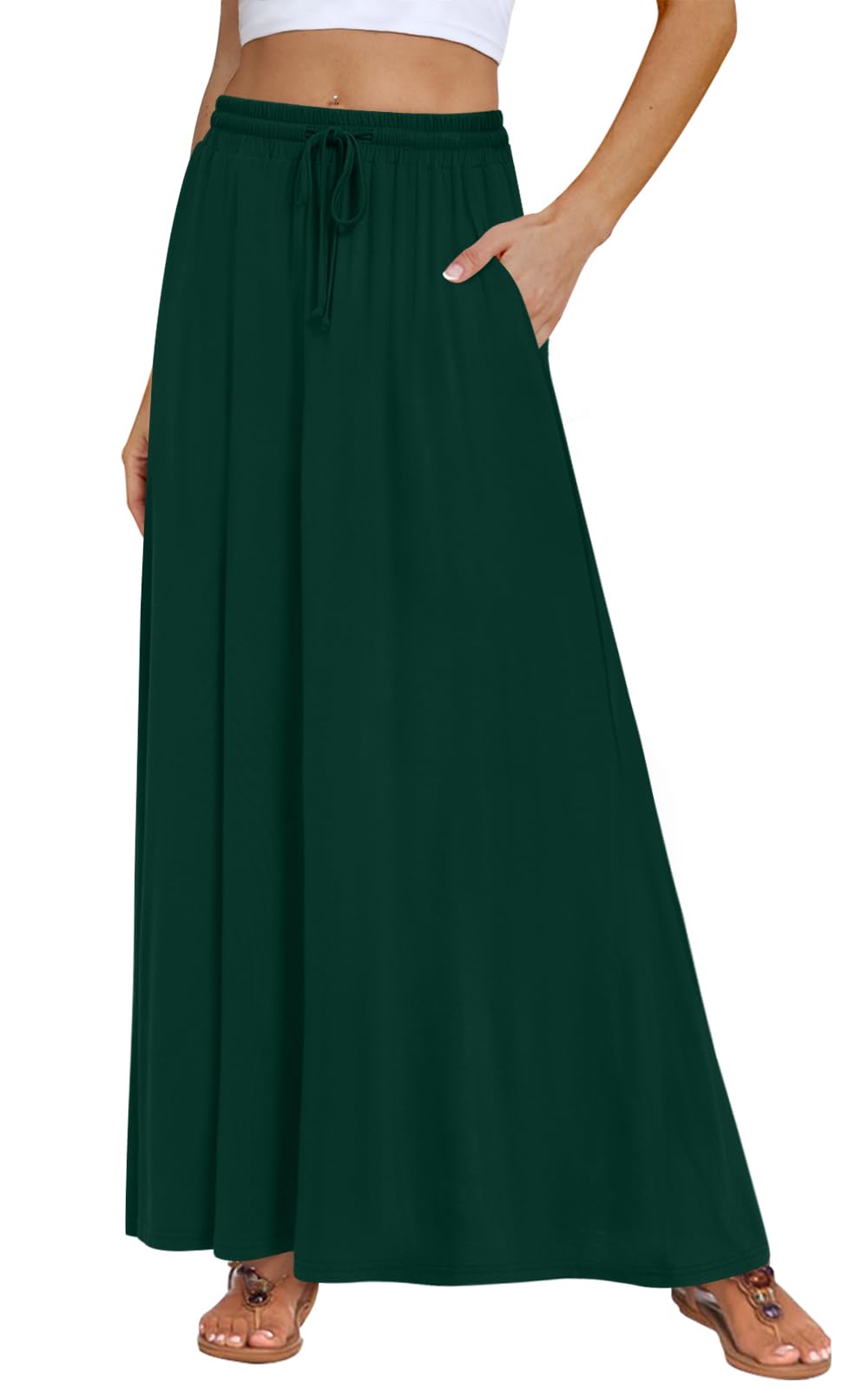 DB MOON Womens Maxi Skirt 2026 Casual Flowy Elastic High Waist Long Skirts with Pockets