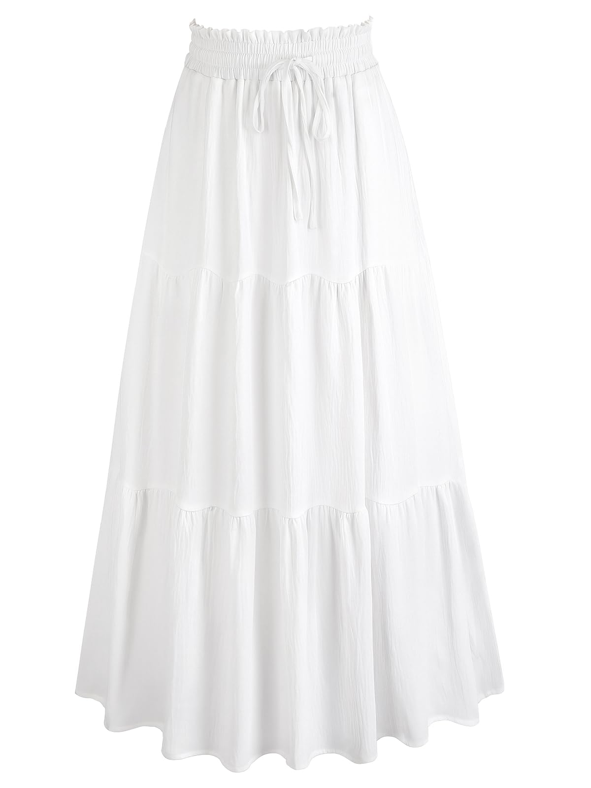 HUSKARY Women's Summer Long Maxi Flowy Tiered High Waist Trendy Ruffle Skirt with Pockets