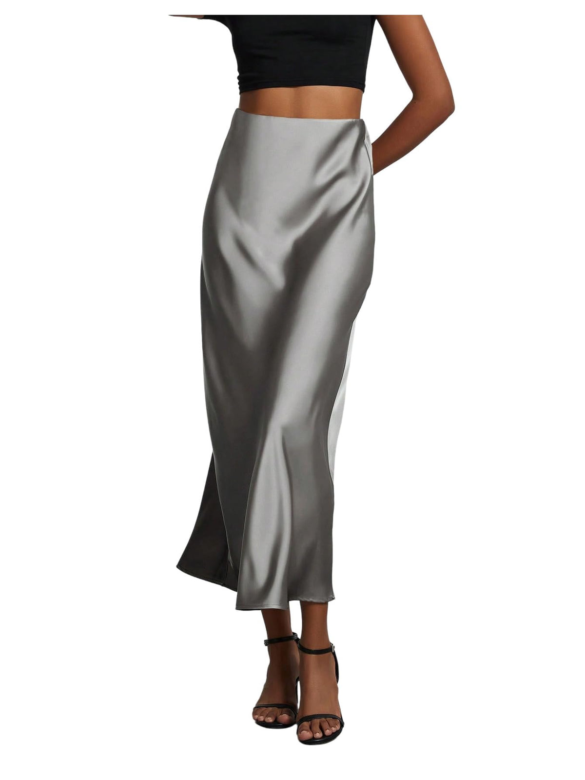 SHENHE Women's Satin Maxi High Waisted A Line Fishtail Skirt