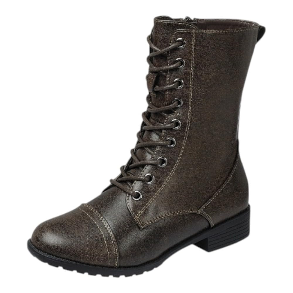 Forever Link Womens Round Toe Military Lace Up Knit Ankle Cuff Low Heel Combat Boots