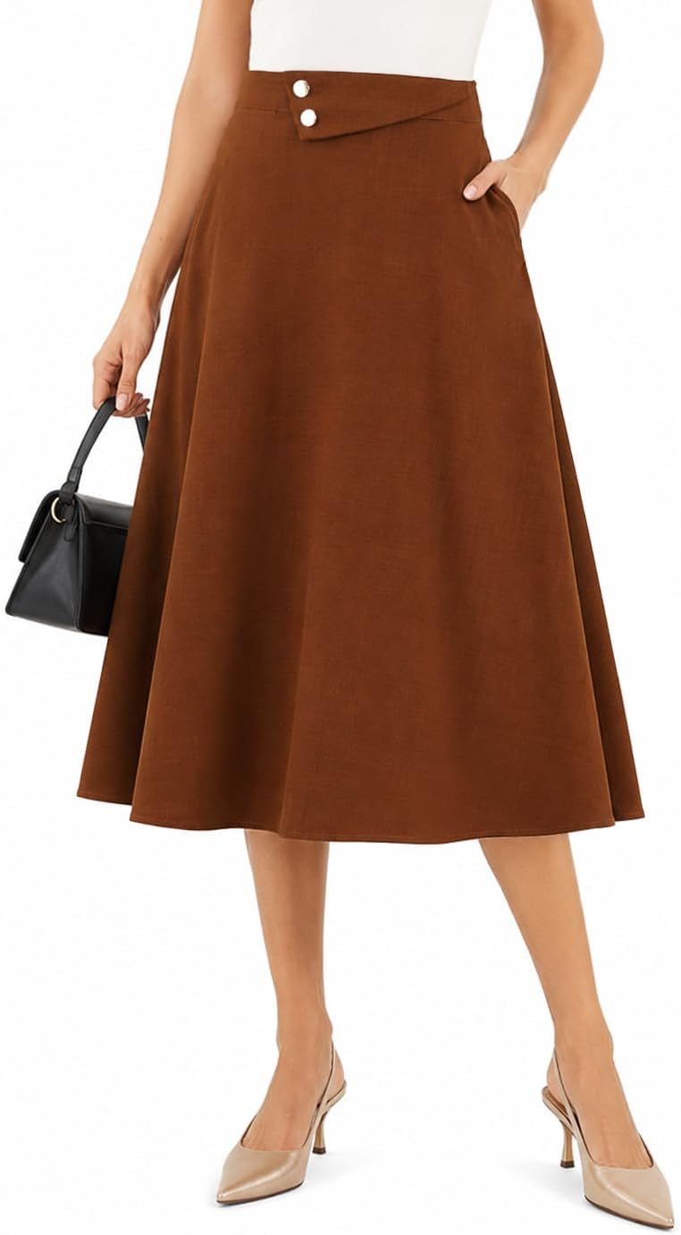 Dressystar Women's Midi Skirt with Pockets A Line Skirts for Business Work