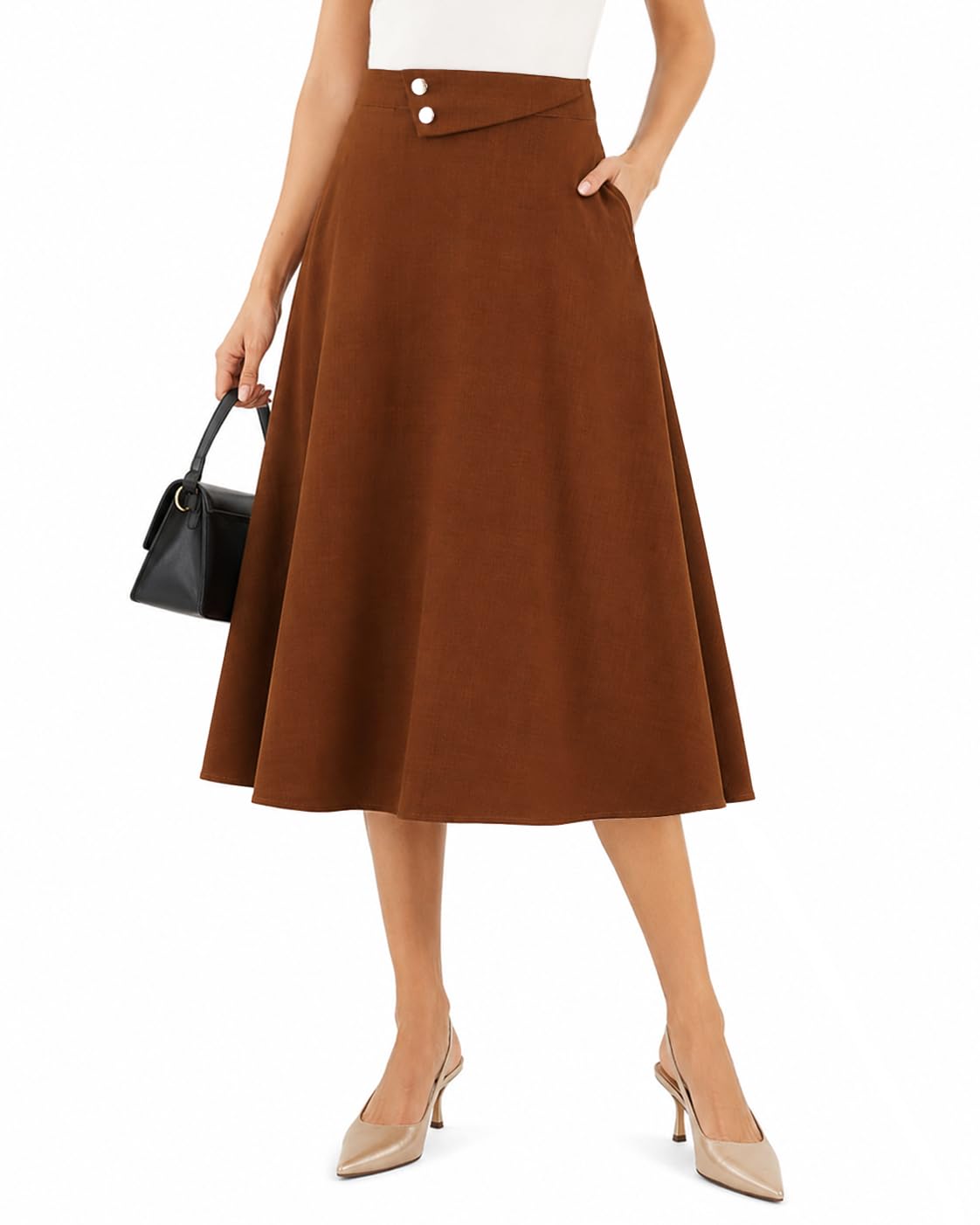 Dressystar Women's Midi Skirt with Pockets A Line Skirts for Business Work