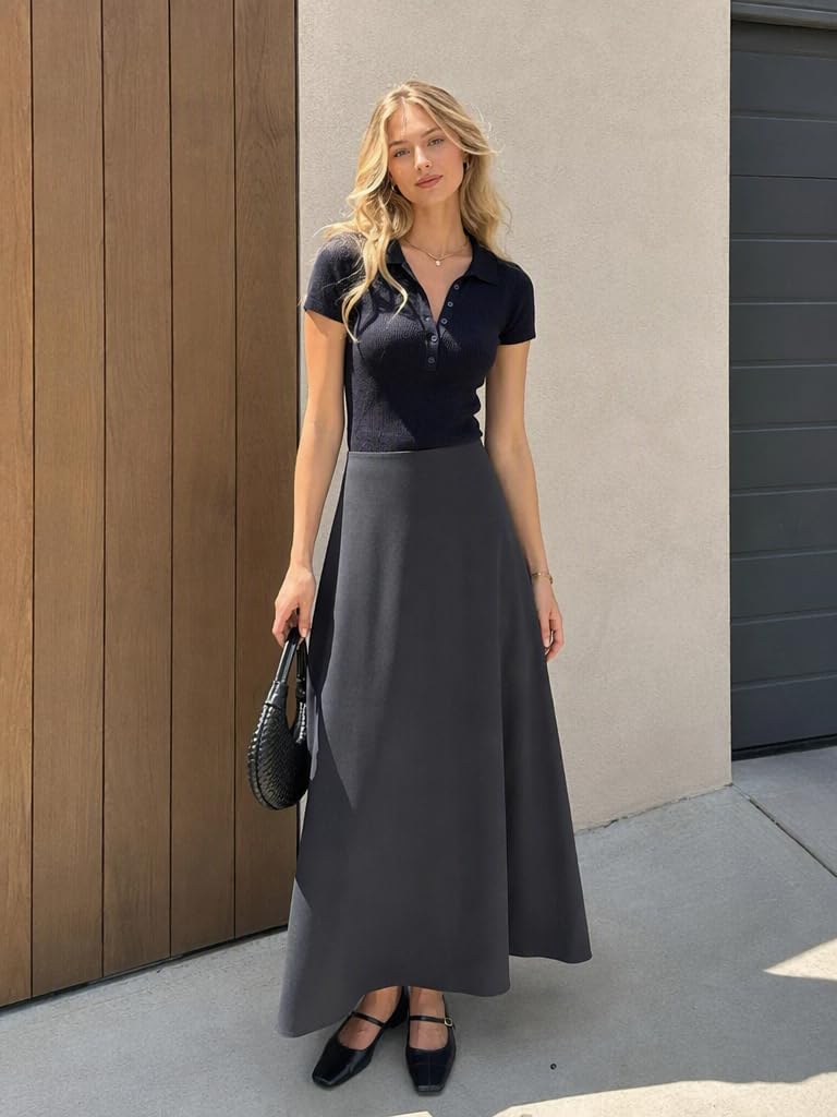 CIDER Womens High Waist Pleated Maxi Skirt