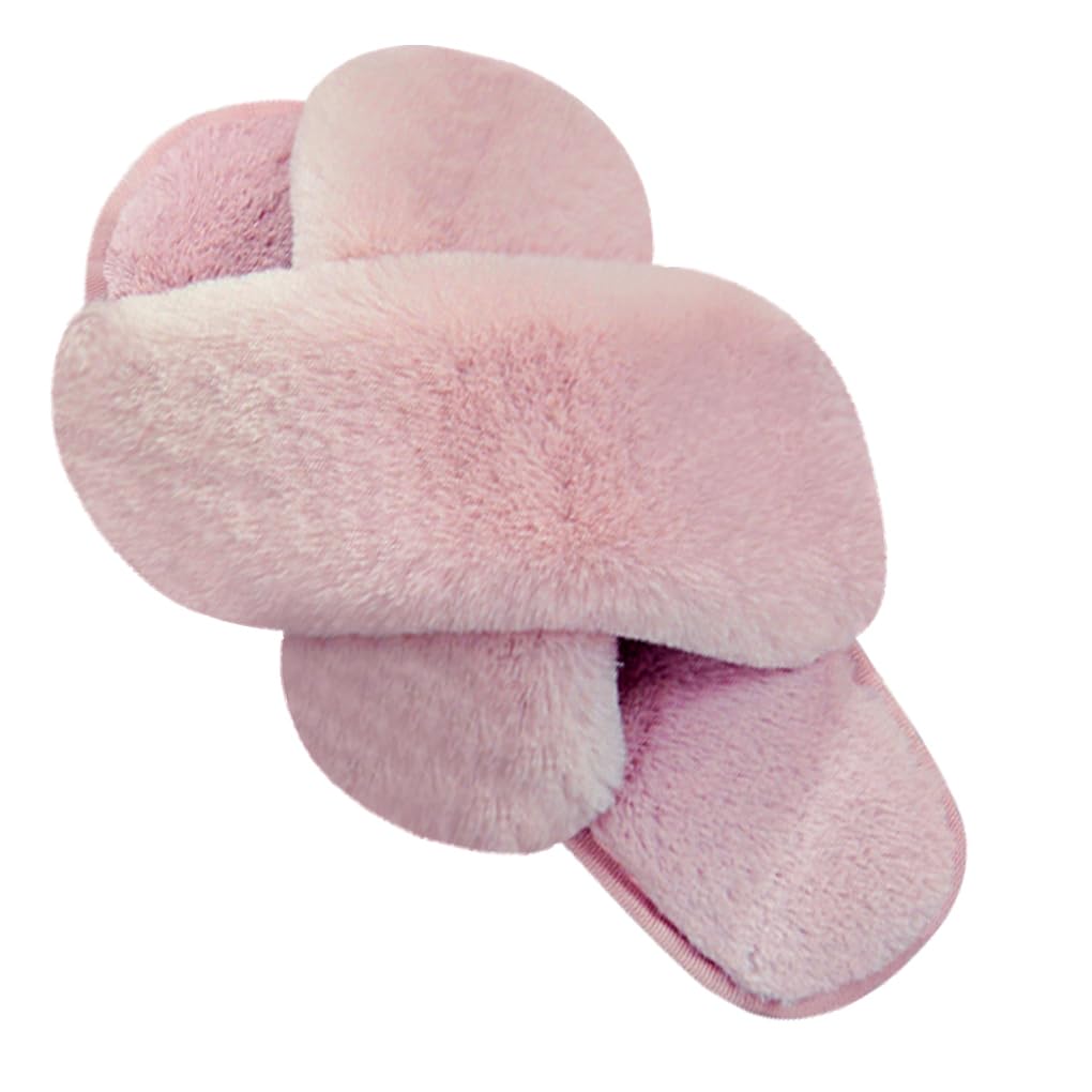 LZLER Women’s Cross Band Slippers, Soft Plush Fleece Lightweight Non Slip Open Toe Flip Flop Shoes House Indoor Outdoor Fur Fuzzy Slippers
