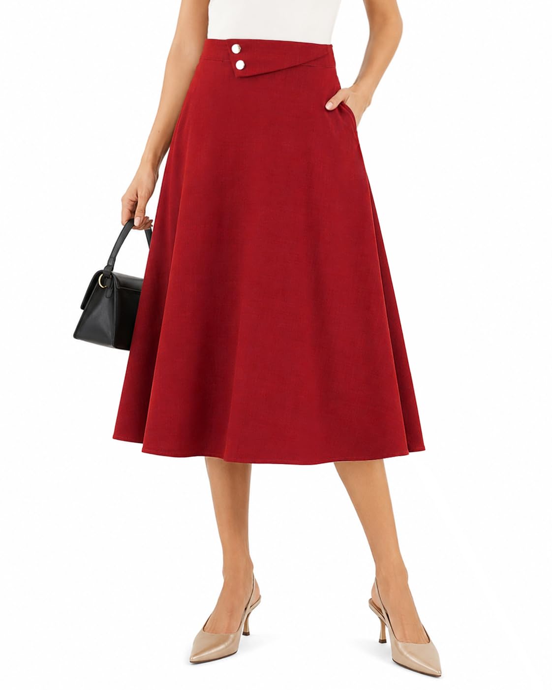 Dressystar Women's Midi Skirt with Pockets A Line Skirts for Business Work