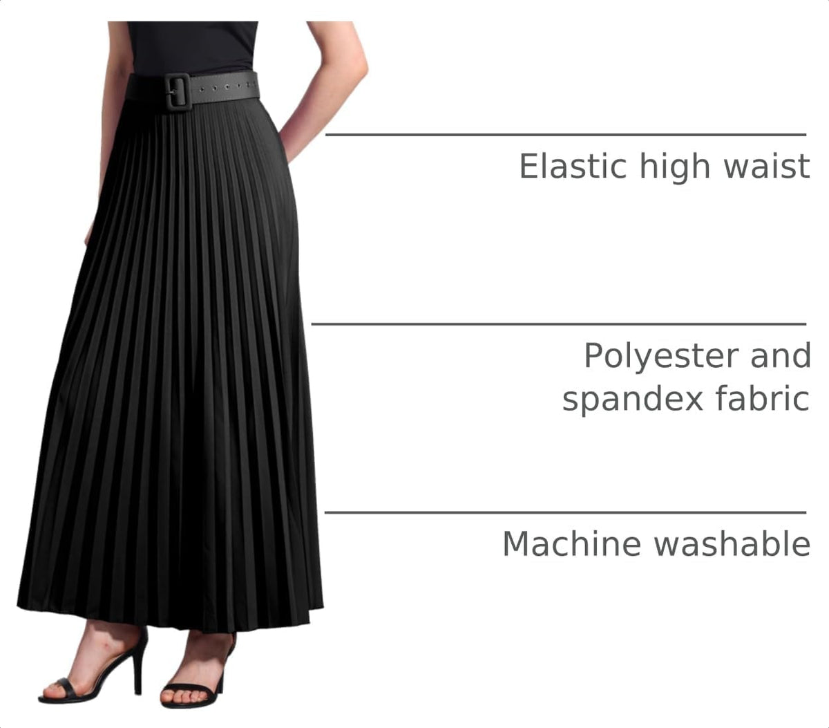 Allegra K Women High Waist Elastic Flowy A-Line Maxi Pleated Skirt