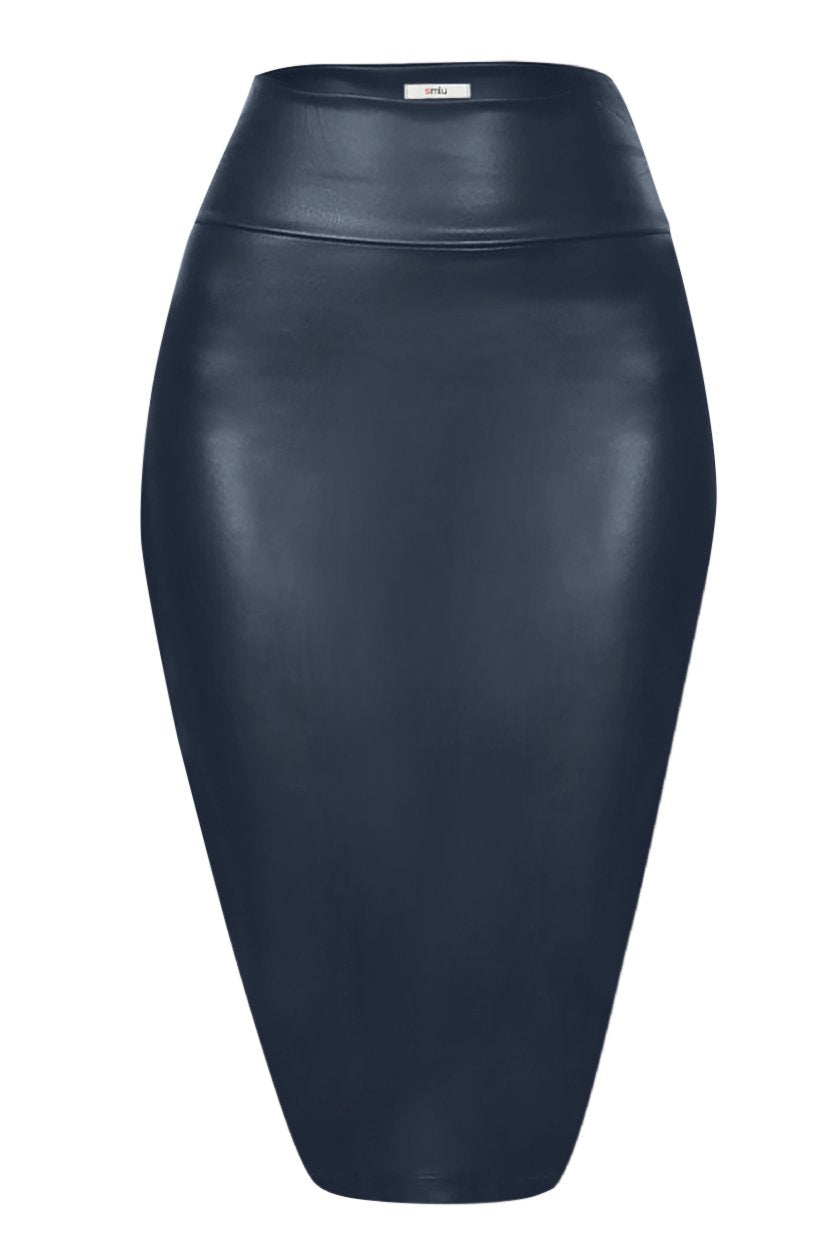 Faux Leather Skirts for Women High Waisted Leather Bodycon Pencil Skirt