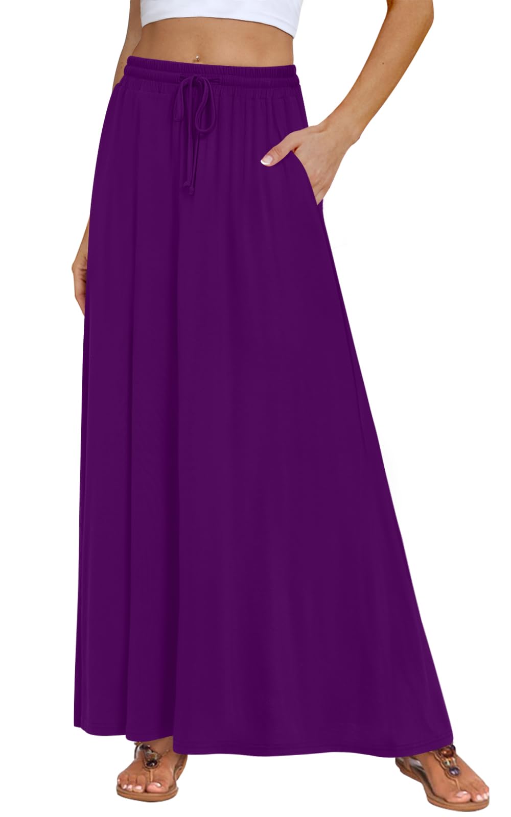 DB MOON Womens Maxi Skirt 2026 Casual Flowy Elastic High Waist Long Skirts with Pockets