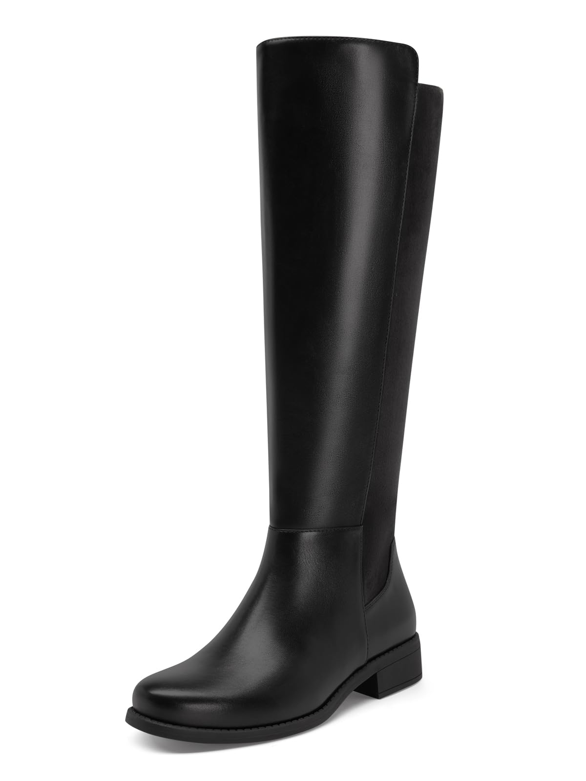 Coutgo Knee High Boots Women Flat Low Heel Round Toe Zip Riding Tall Boots