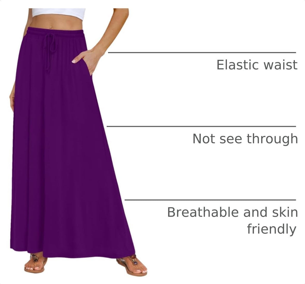 DB MOON Womens Maxi Skirt 2026 Casual Flowy Elastic High Waist Long Skirts with Pockets
