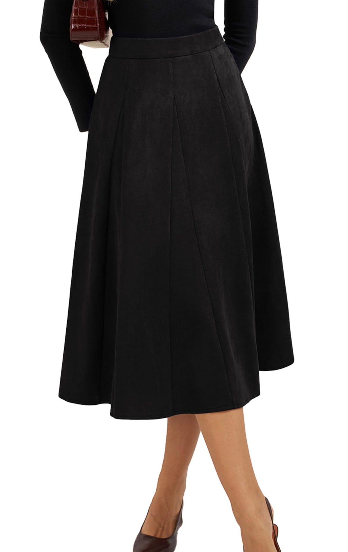 Belle Poque Women Suede Skirt High Waisted A Line Midi Skirts