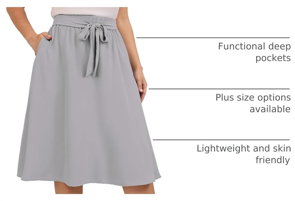 Xpenyo Womens Plus Size Midi Skirts Summer Elastic High Waisted Boho Casual Beach Flowy Swing Knee Length Skirts with Pockets