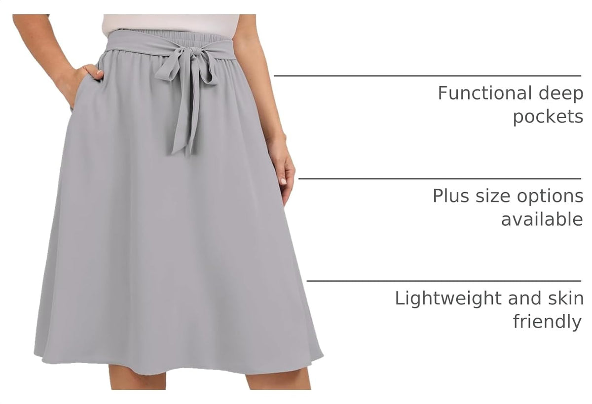 Xpenyo Womens Plus Size Midi Skirts Summer Elastic High Waisted Boho Casual Beach Flowy Swing Knee Length Skirts with Pockets