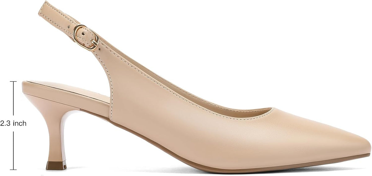DOBOLIN Womens Slingback Kitten Heels Pointed Toe Low Heel Pumps