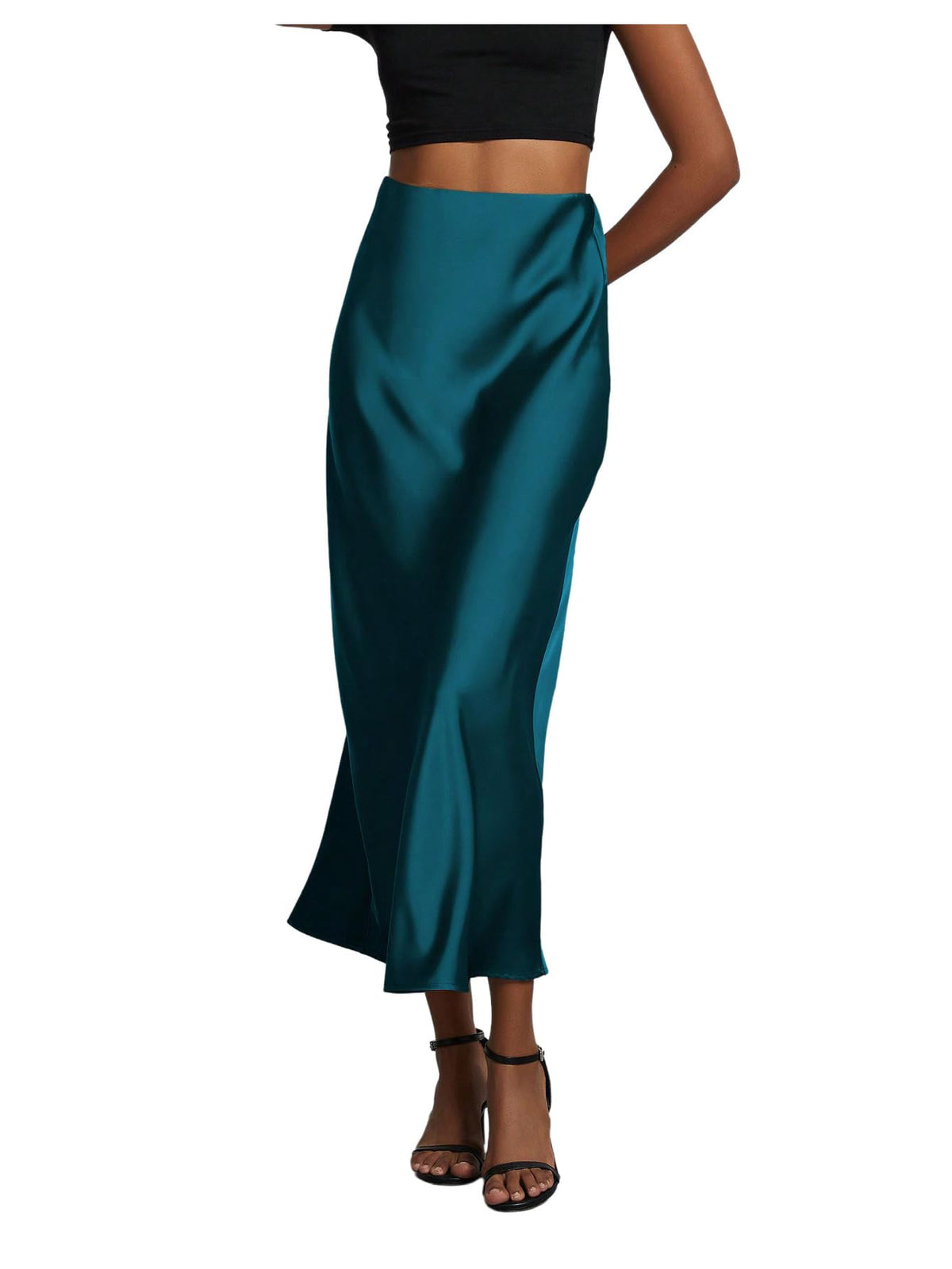 SHENHE Women's Satin Maxi High Waisted A Line Fishtail Skirt