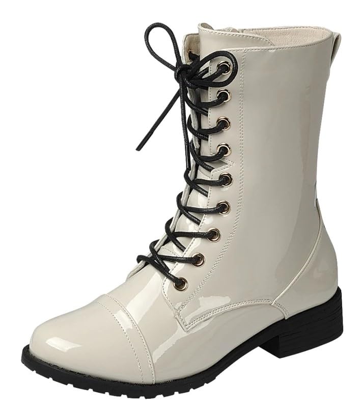 Forever Link Womens Round Toe Military Lace Up Knit Ankle Cuff Low Heel Combat Boots