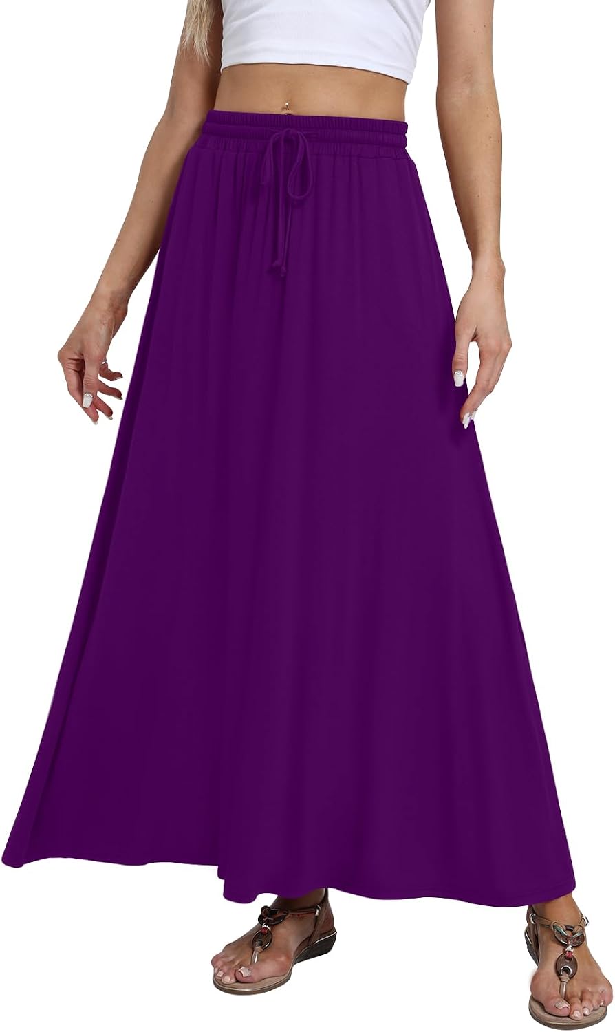 DB MOON Womens Maxi Skirt 2026 Casual Flowy Elastic High Waist Long Skirts with Pockets
