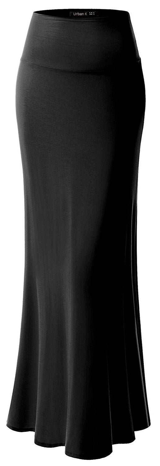 URBAN K Womens Basic Foldable High Waist Regular and Plus Size Maxi Skirts