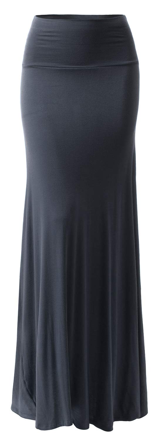 URBAN K Womens Basic Foldable High Waist Regular and Plus Size Maxi Skirts