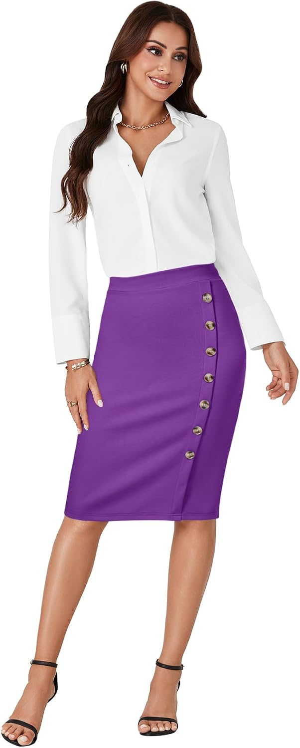 LYANER Women's Button Stretch Casual Pencil Skirt