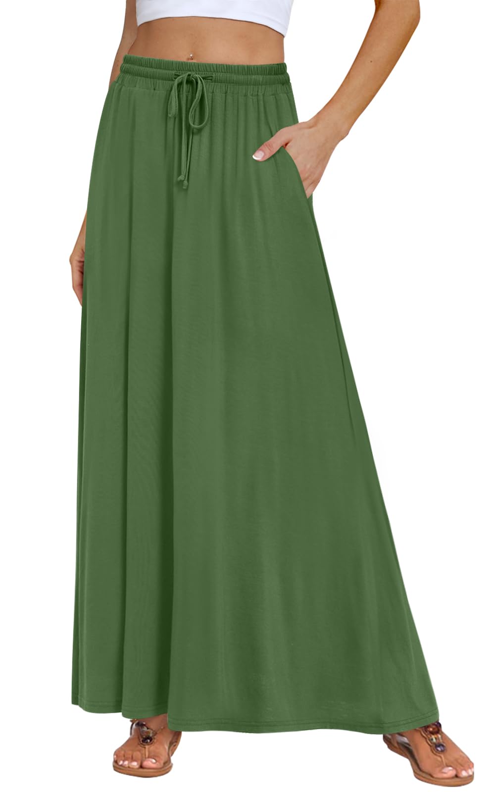 DB MOON Womens Maxi Skirt 2026 Casual Flowy Elastic High Waist Long Skirts with Pockets