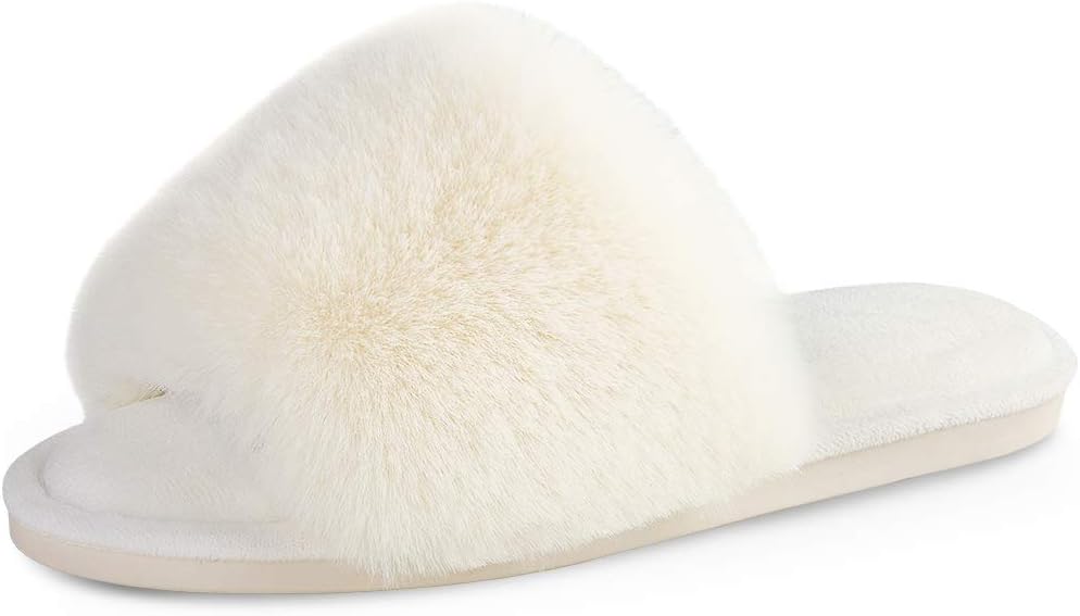 Parlovable Fuzzy Slippers for Women Open-Toe Slip On