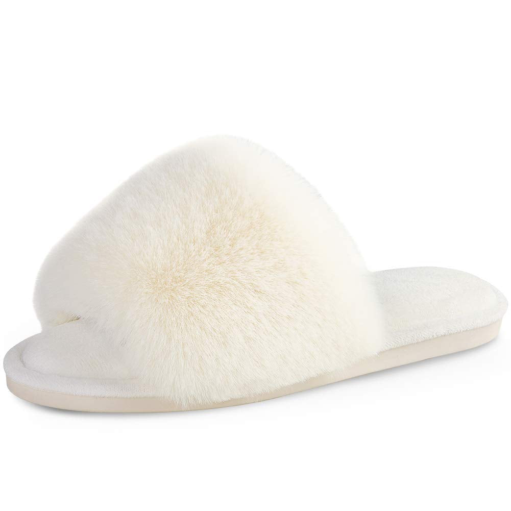 Parlovable Fuzzy Slippers for Women Open-Toe Slip On