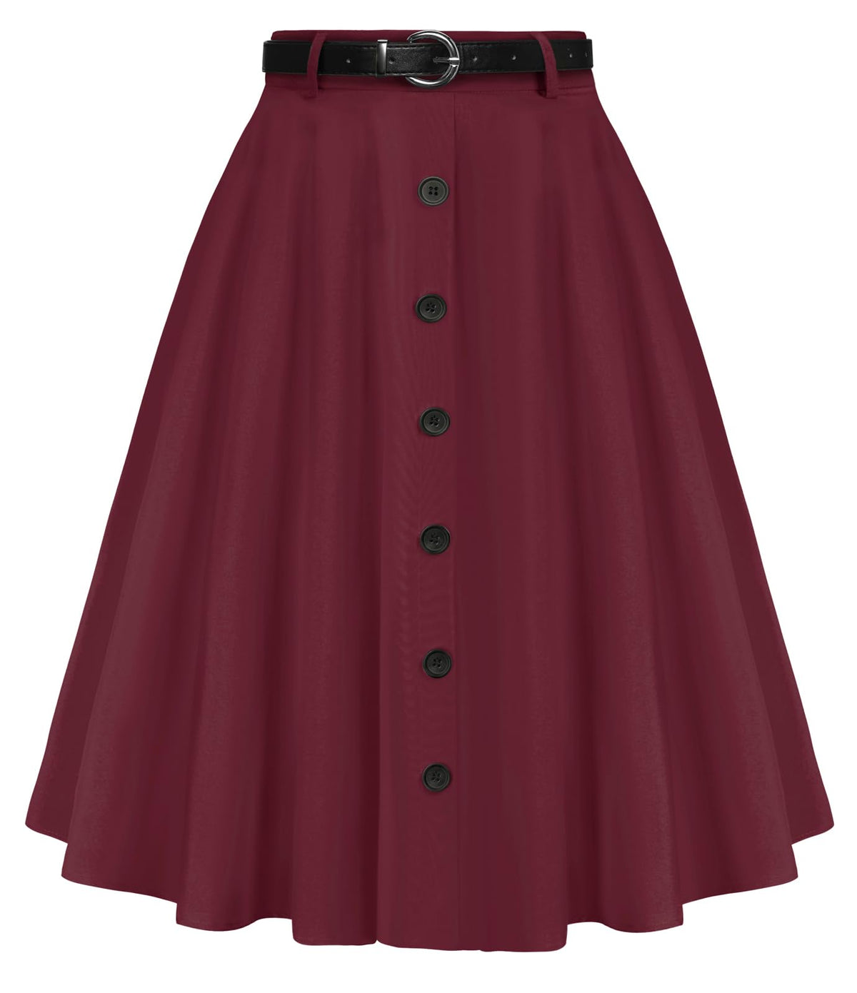Belle Poque Women's Vintage Stretch High Waist A-Line Flared Midi Skirts with Pockets & Belts