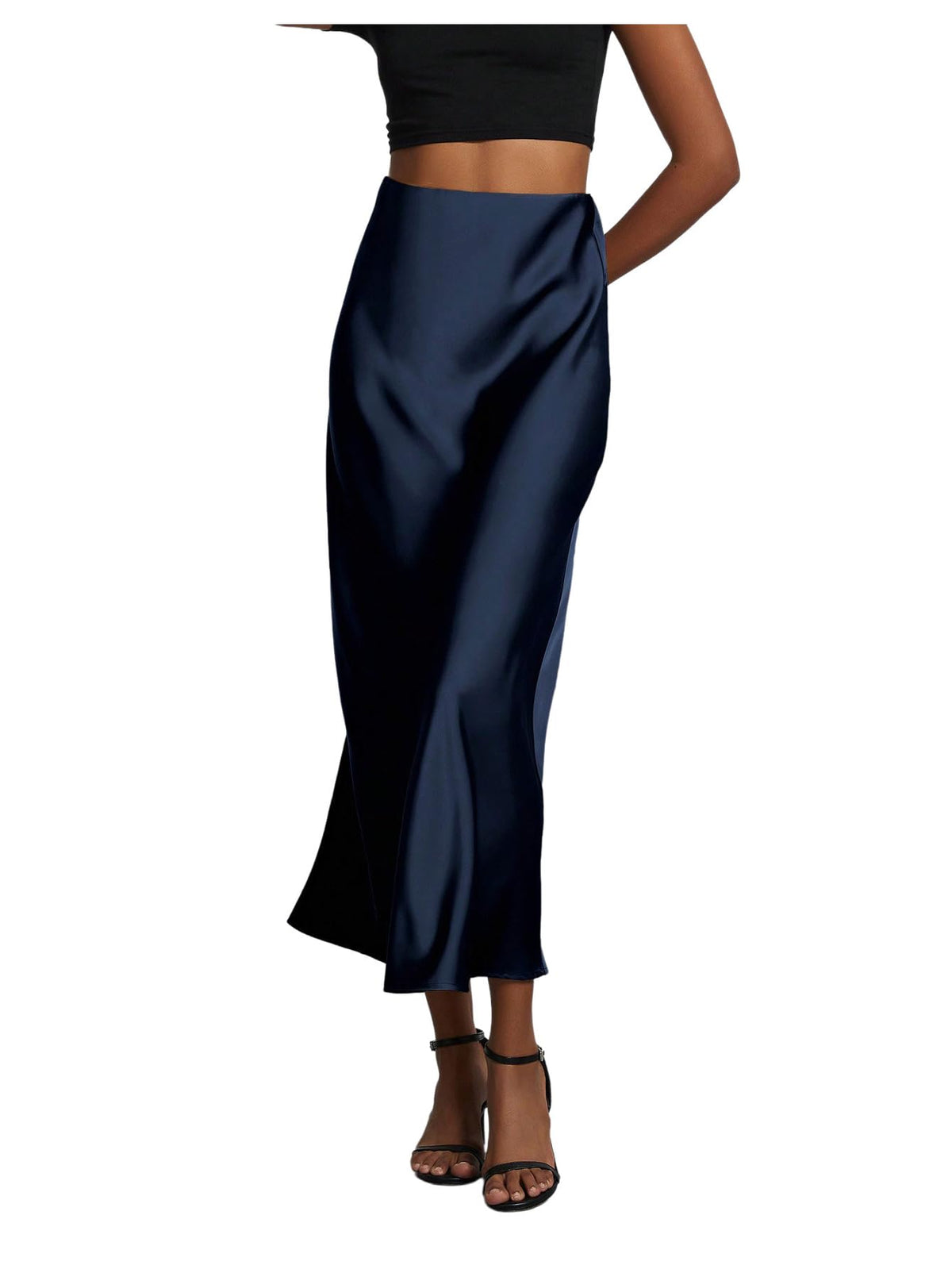 SHENHE Women's Satin Maxi High Waisted A Line Fishtail Skirt