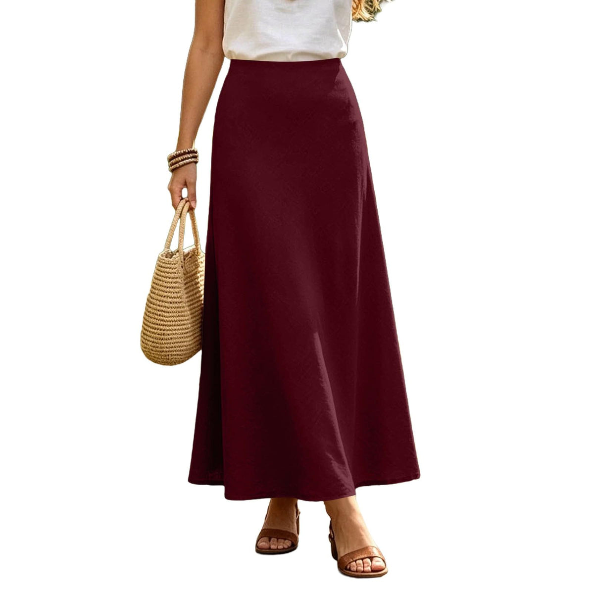 Women's Linen Maxi Skirt High Waisted Long Skirts for Women