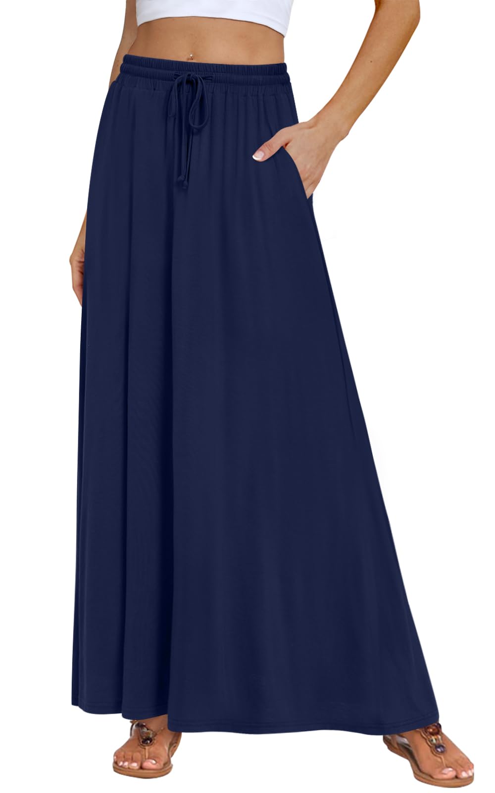 DB MOON Womens Maxi Skirt 2026 Casual Flowy Elastic High Waist Long Skirts with Pockets