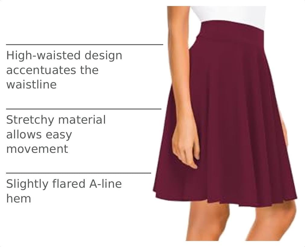 Urban CoCo Women's Basic Midi Skirt Versatile Stretchy Flared Casual High Waisted Skirt
