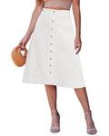 luvamia Jean Skirts for Women Trendy Midi Length A Line Western Casual Button Down Stretchy Denim Skirt with Pockets