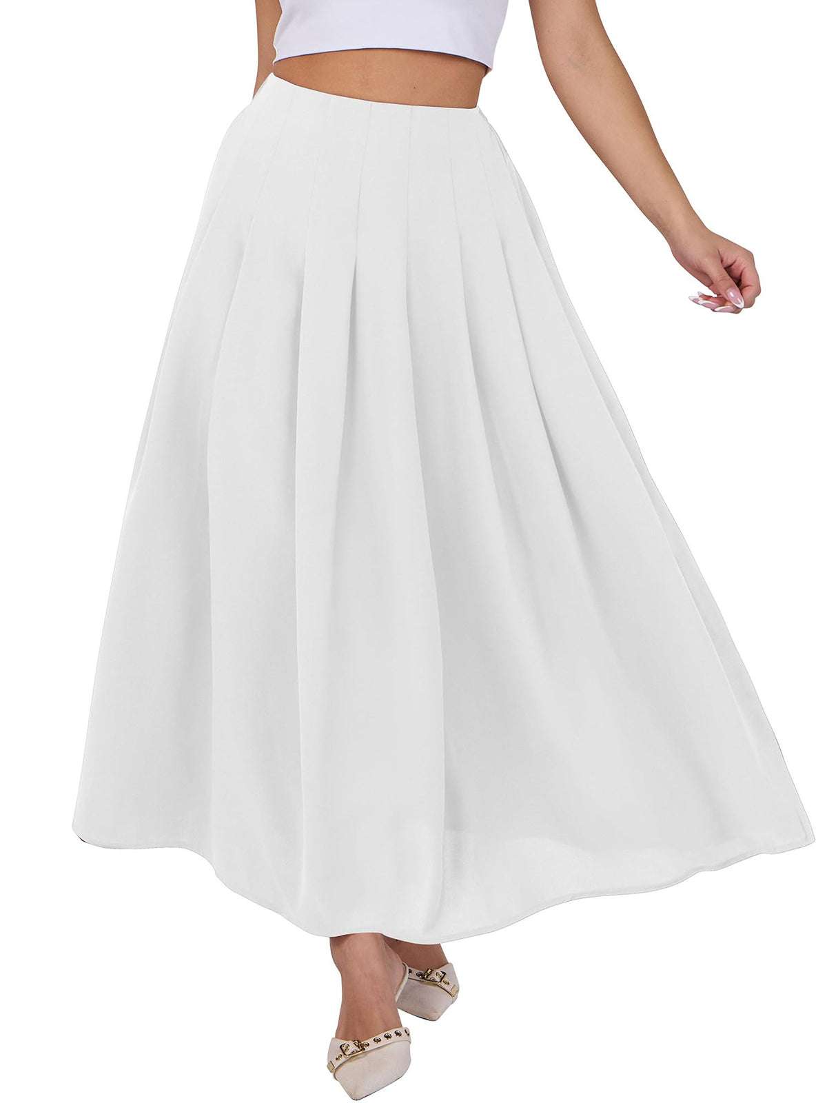 ANRABESS Womens Pleated Maxi Skirts High Waisted Ankle Length with Pockets