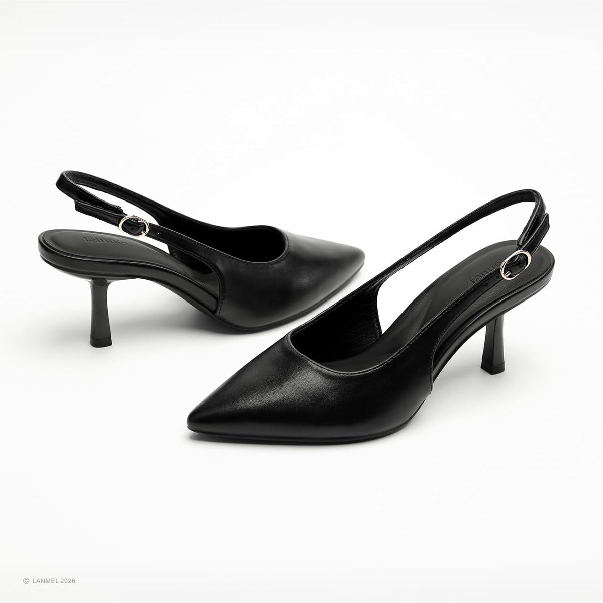 LANMEL Women's Slingback Kitten HeelsPointed Closed Toe Pumps Shoes Black