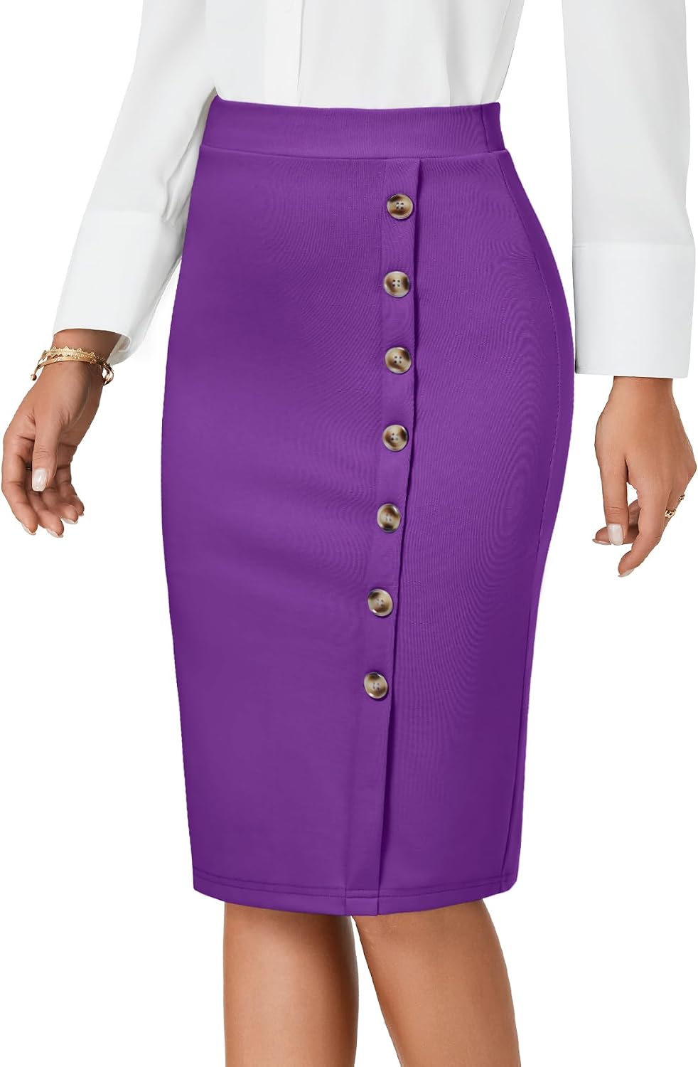 LYANER Women's Button Stretch Casual Pencil Skirt