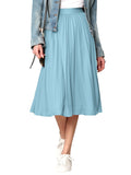 Made By Johnny Women's High Elastic Waist Pleated Mid A-Line Swing Skirt