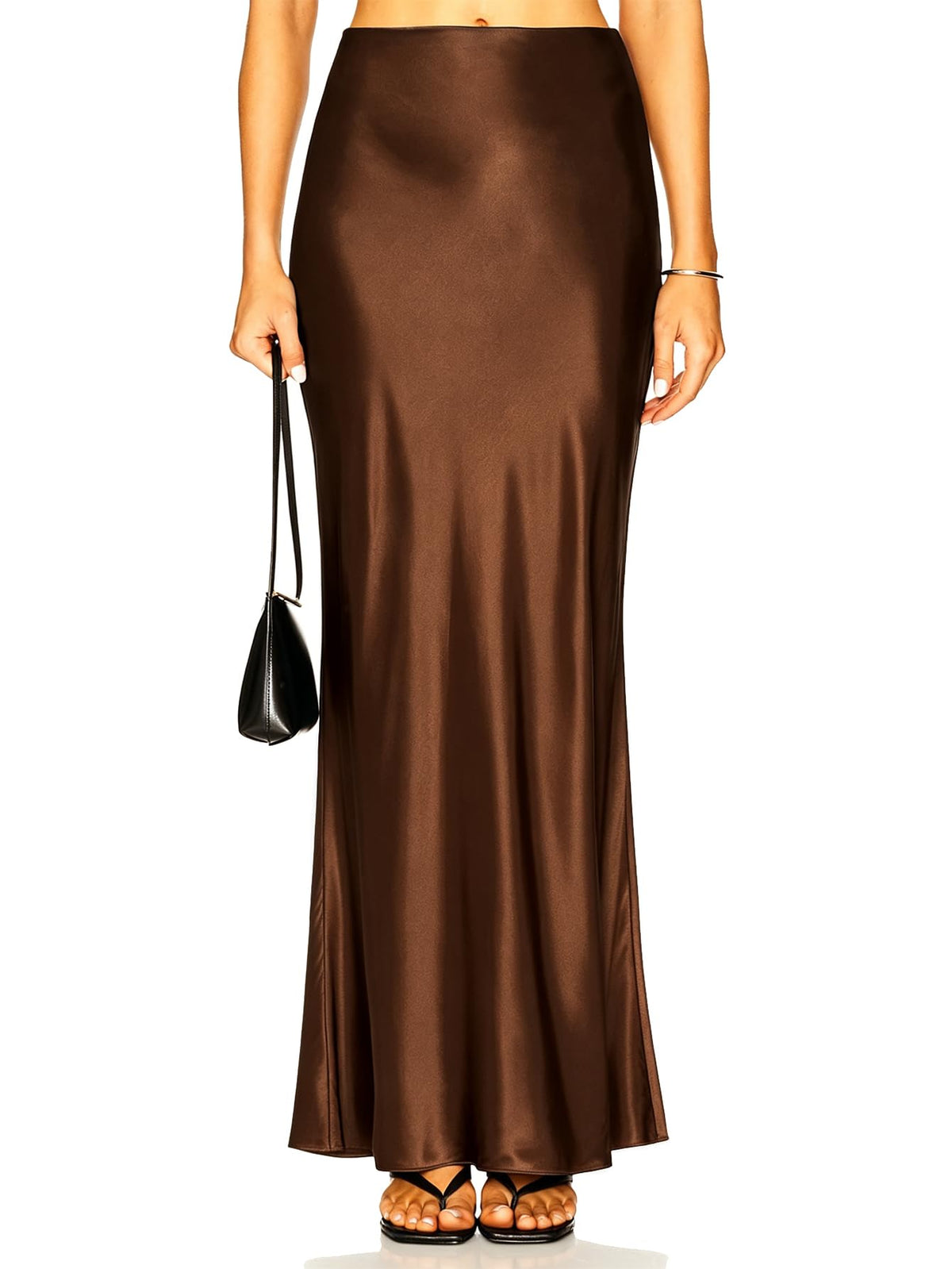 Women's Satin Silk Maxi Skirt Polka Dots High Elastic Waisted Flowy Silk Long Skirts for Women