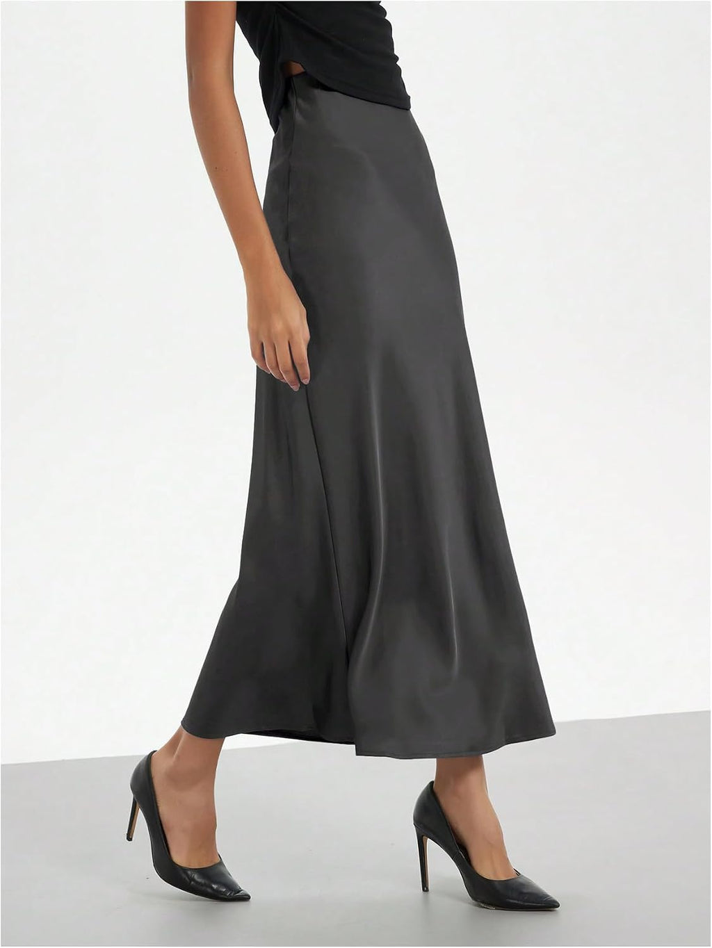 SHENHE Women's Satin Maxi High Waisted A Line Fishtail Skirt