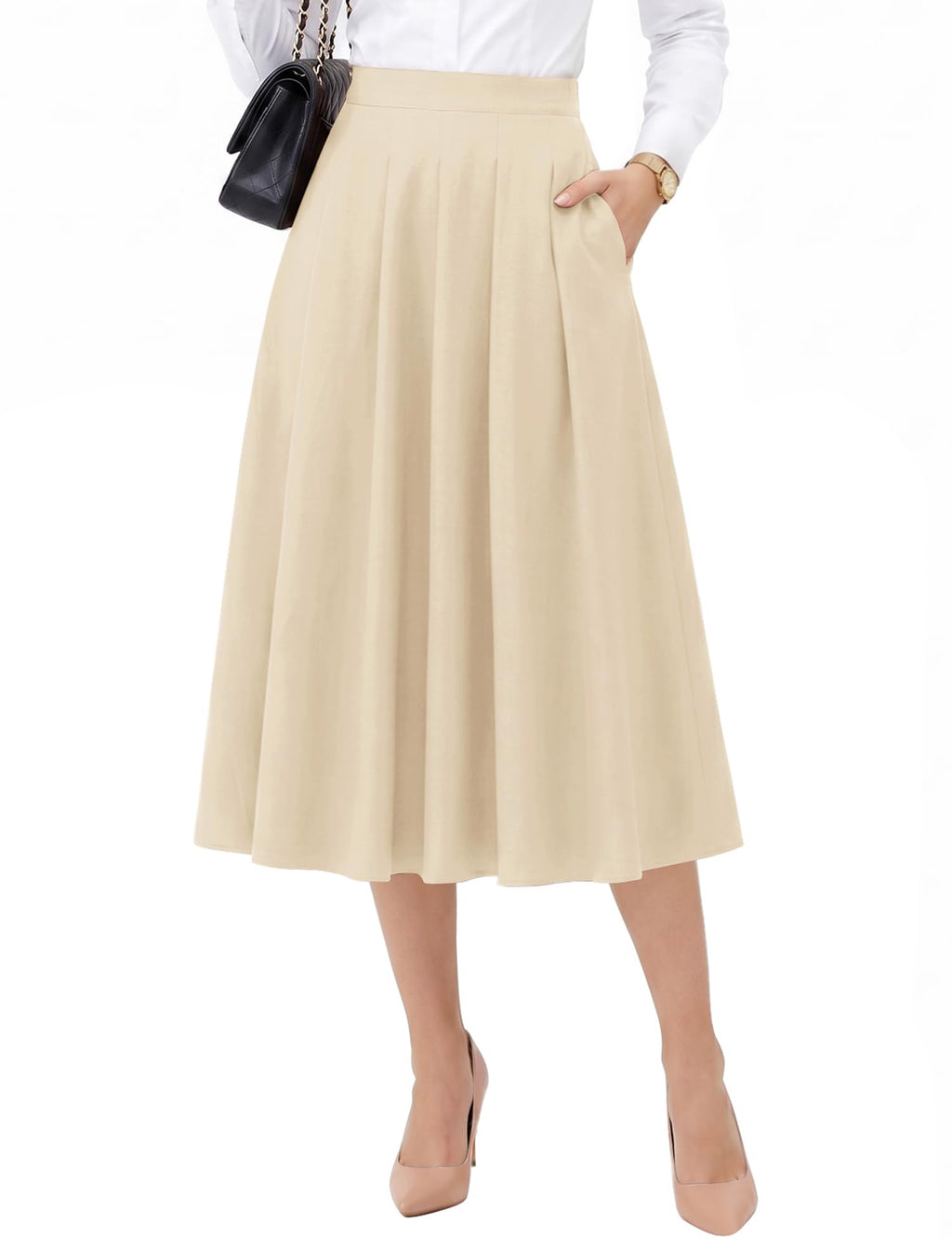 Dressystar Pleated Midi Skirts for Women Business Work with Pockets