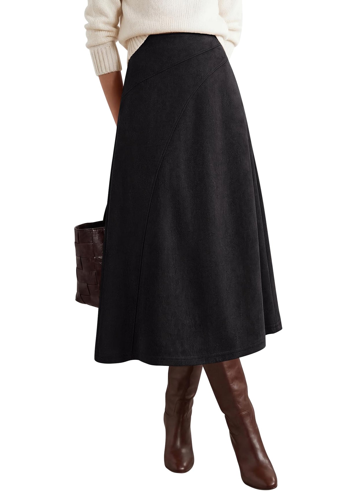 BTFBM Women Faux Suede Midi Long Skirt Fall Fashion 2026