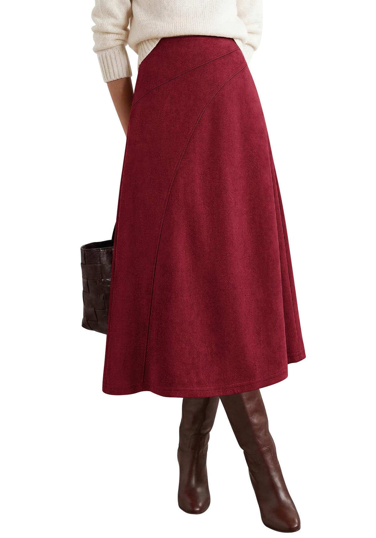 BTFBM Women Faux Suede Midi Long Skirt Fall Fashion 2026